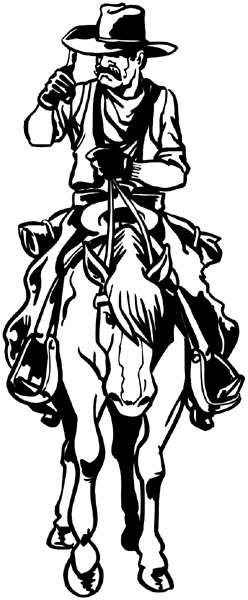 Cowboy on horse vinyl sticker. Customize on line. Phenomena and History 072-0376